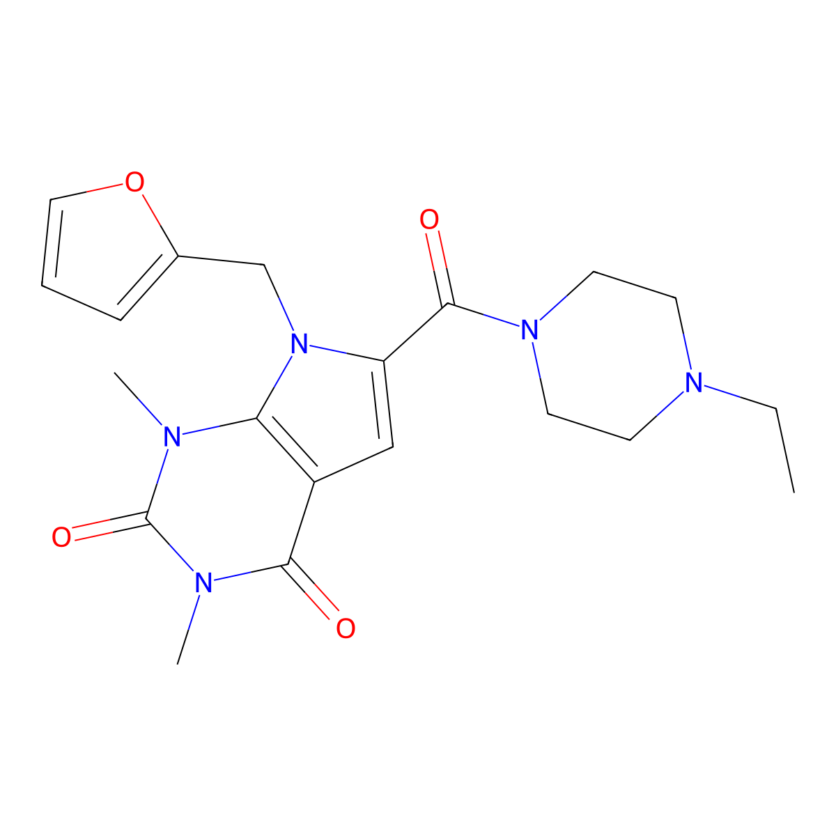 6-(4-ethylpiperazine-1-carbonyl)-7-(furan-2-ylmethyl)-1,3-dimethyl-1H-pyrrolo[2,3-d]pyrimidine-2,4(3H,7H)-dione molecular structure, CAS 1049484-67-4