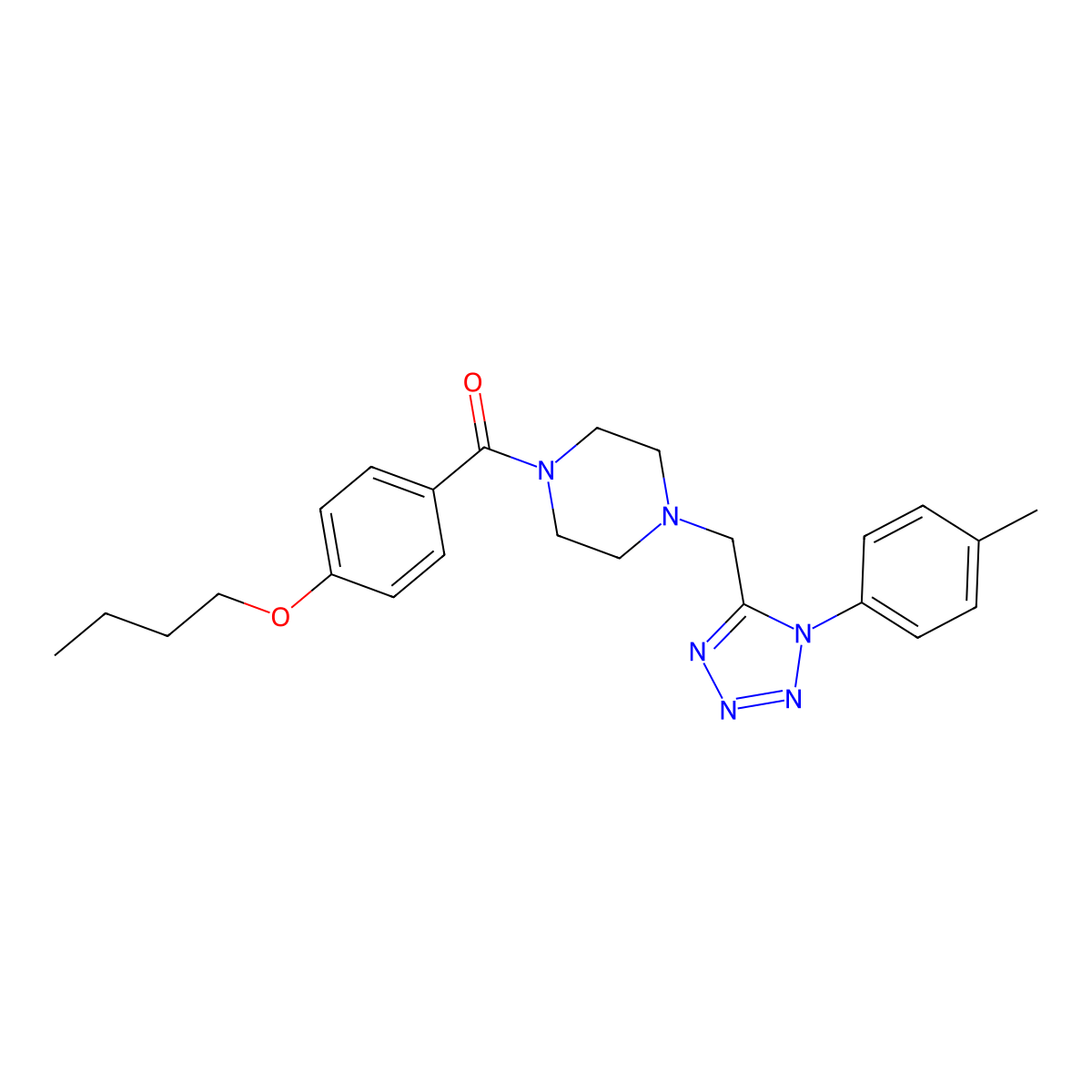 (4-butoxyphenyl)(4-((1-(p-tolyl)-1H-tetrazol-5-yl)methyl)piperazin-1-yl)methanone molecular structure, CAS 1049486-04-5