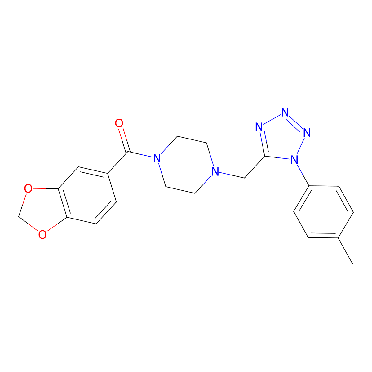benzo[d][1,3]dioxol-5-yl(4-((1-(p-tolyl)-1H-tetrazol-5-yl)methyl)piperazin-1-yl)methanone molecular structure, CAS 1049486-16-9