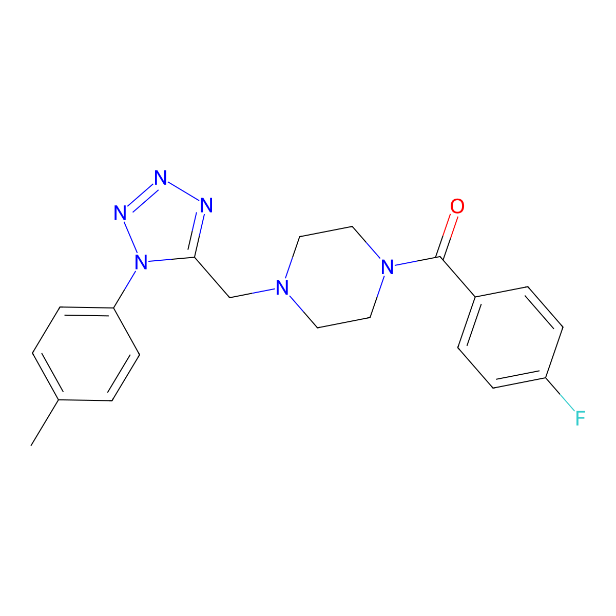(4-fluorophenyl)(4-((1-(p-tolyl)-1H-tetrazol-5-yl)methyl)piperazin-1-yl)methanone molecular structure, CAS 1049486-28-3
