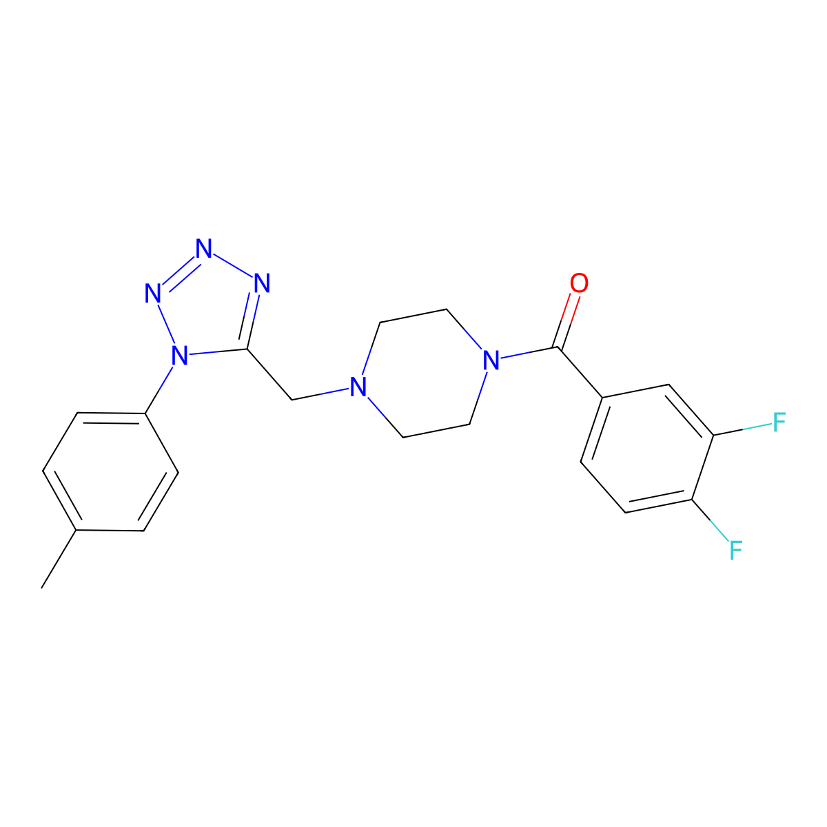 (3,4-difluorophenyl)(4-((1-(p-tolyl)-1H-tetrazol-5-yl)methyl)piperazin-1-yl)methanone molecular structure, CAS 1049486-46-5