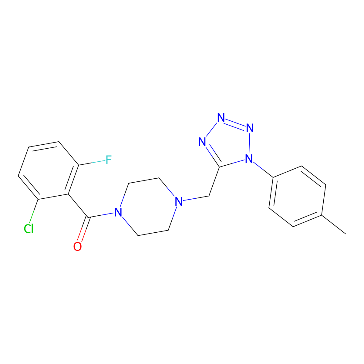 (2-chloro-6-fluorophenyl)(4-((1-(p-tolyl)-1H-tetrazol-5-yl)methyl)piperazin-1-yl)methanone molecular structure, CAS 1049486-52-3
