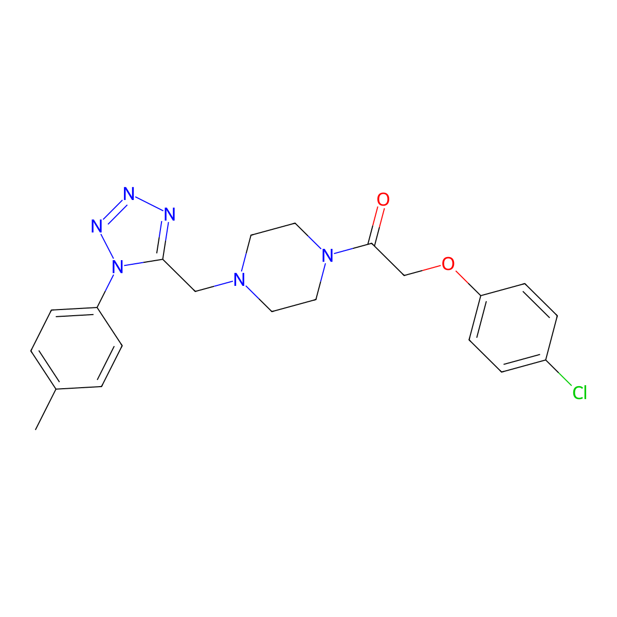 2-(4-chlorophenoxy)-1-(4-((1-(p-tolyl)-1H-tetrazol-5-yl)methyl)piperazin-1-yl)ethanone molecular structure, CAS 1049487-03-7