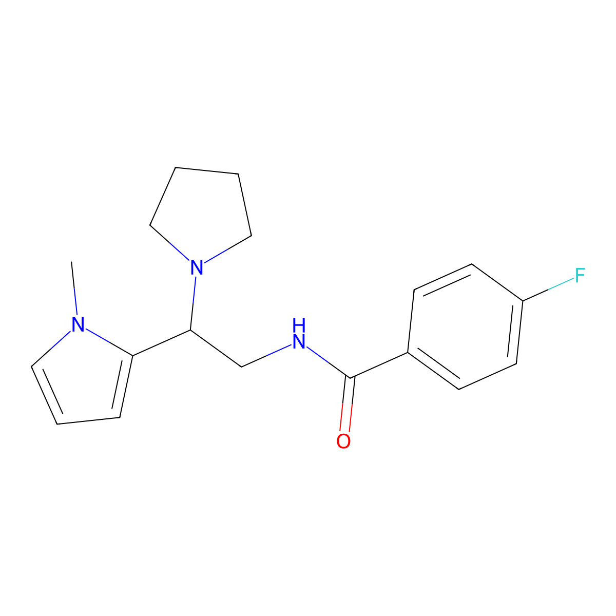 4-fluoro-N-(2-(1-methyl-1H-pyrrol-2-yl)-2-(pyrrolidin-1-yl)ethyl)benzamide molecular structure, CAS 1049489-06-6