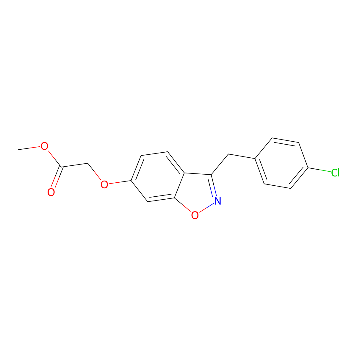 Methyl {[3-(4-chlorobenzyl)-1,2-benzoxazol-6-yl]oxy}acetate molecular structure, CAS 1049489-60-2