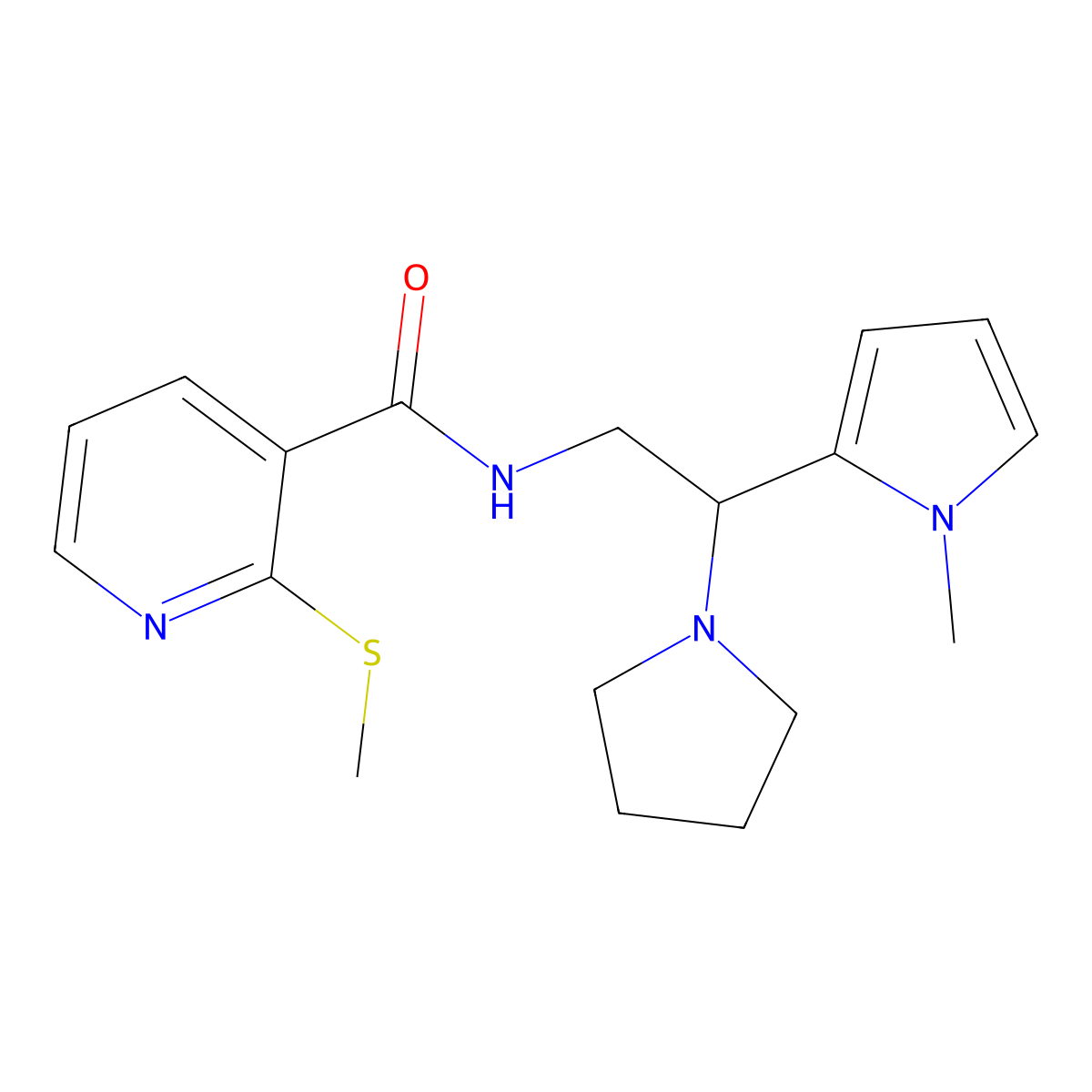 N-(2-(1-methyl-1H-pyrrol-2-yl)-2-(pyrrolidin-1-yl)ethyl)-2-(methylthio)nicotinamide molecular structure, CAS 1049489-77-1
