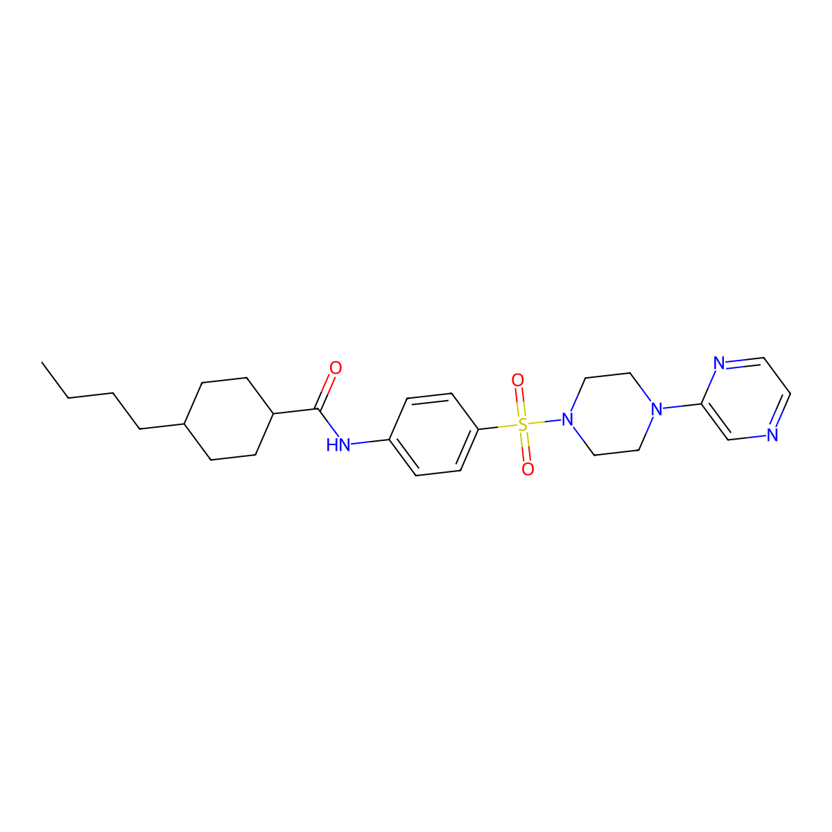 4-butyl-N-(4-((4-(pyrazin-2-yl)piperazin-1-yl)sulfonyl)phenyl)cyclohexanecarboxamide molecular structure, CAS 1049493-75-5