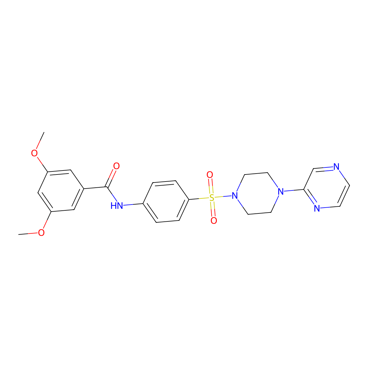 3,5-dimethoxy-N-(4-((4-(pyrazin-2-yl)piperazin-1-yl)sulfonyl)phenyl)benzamide molecular structure, CAS 1049494-47-4