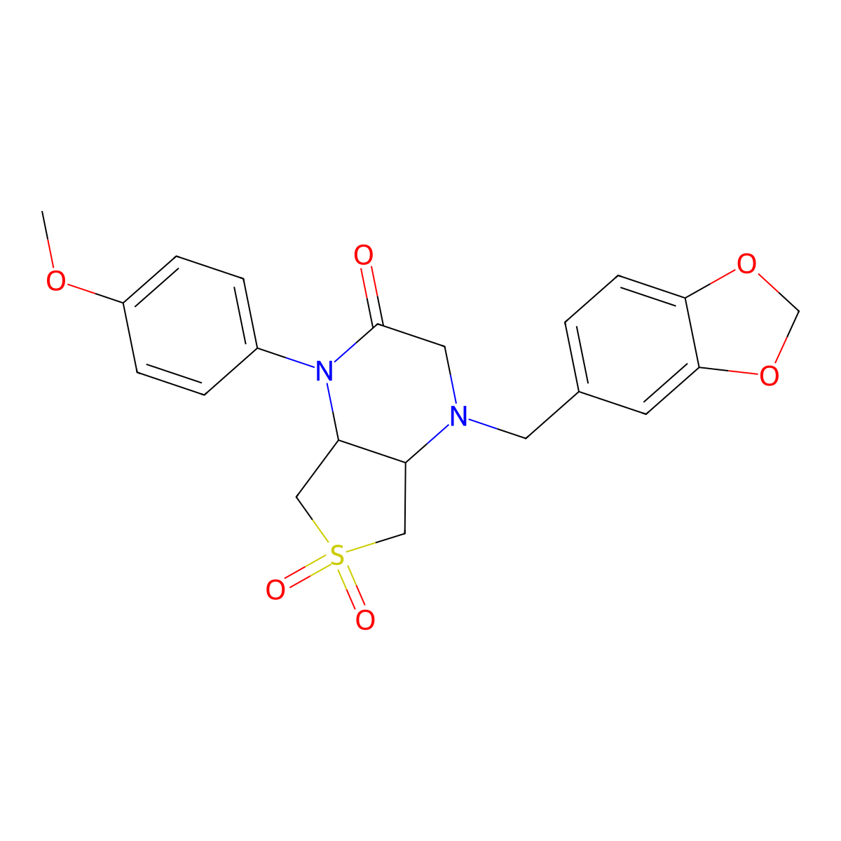 4-(benzo[d][1,3]dioxol-5-ylmethyl)-1-(4-methoxyphenyl)hexahydrothieno[3,4-b]pyrazin-2(1H)-one 6,6-dioxide molecular structure, CAS 1049500-28-8