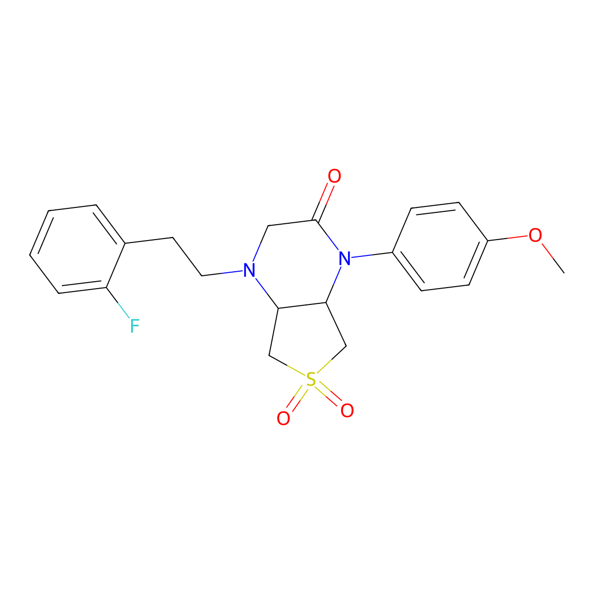 4-(2-fluorophenethyl)-1-(4-methoxyphenyl)hexahydrothieno[3,4-b]pyrazin-2(1H)-one 6,6-dioxide molecular structure, CAS 1049500-35-7