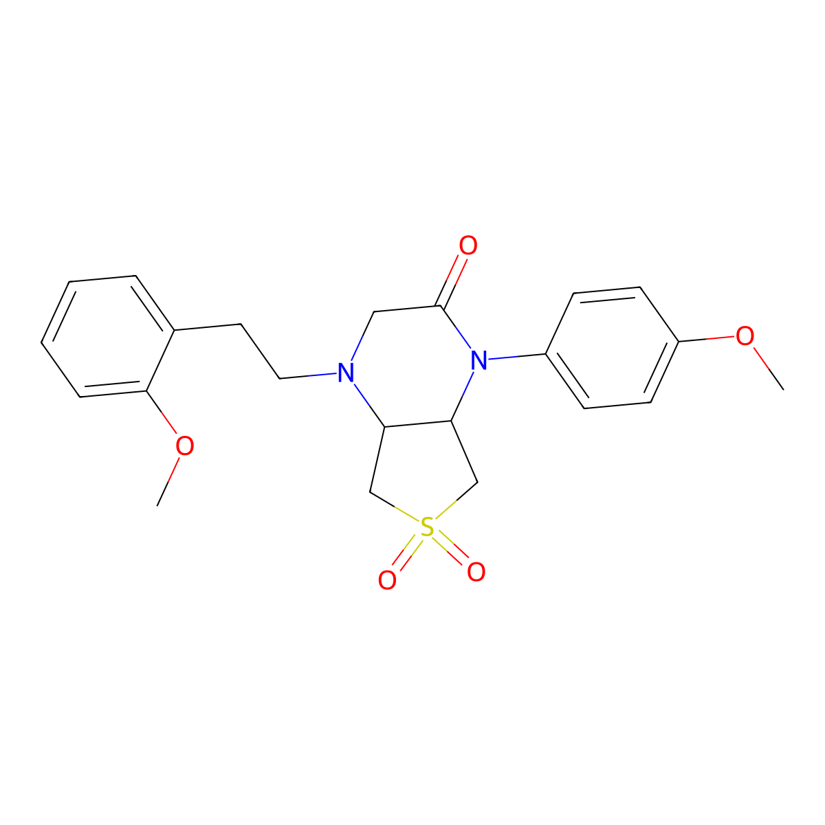 4-(2-methoxyphenethyl)-1-(4-methoxyphenyl)hexahydrothieno[3,4-b]pyrazin-2(1H)-one 6,6-dioxide molecular structure, CAS 1049500-42-6