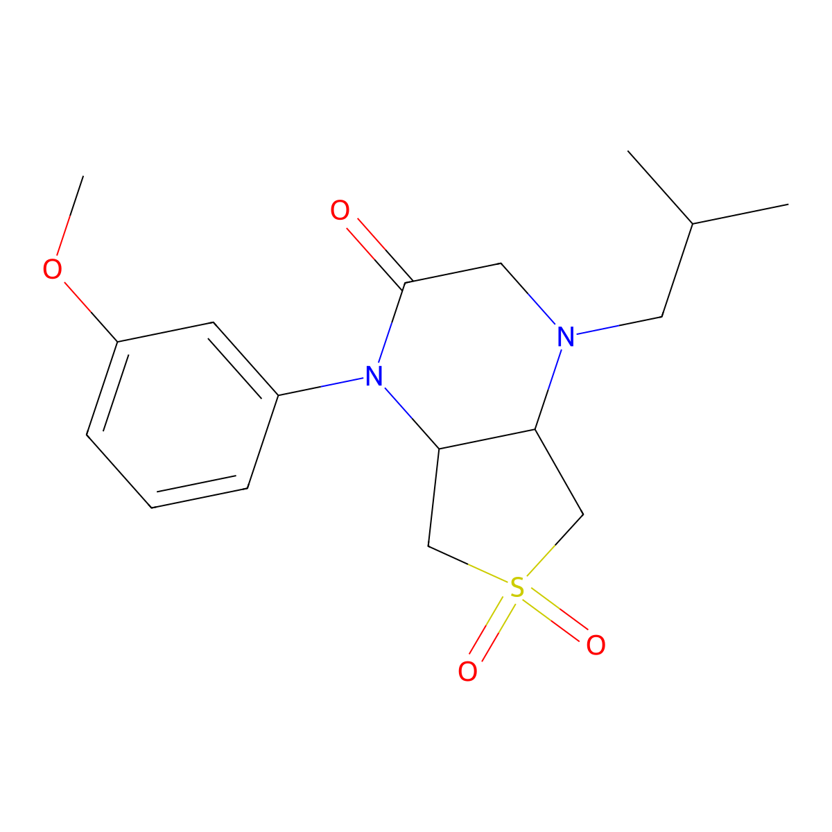 4-isobutyl-1-(3-methoxyphenyl)hexahydrothieno[3,4-b]pyrazin-2(1H)-one 6,6-dioxide molecular structure, CAS 1049500-62-0
