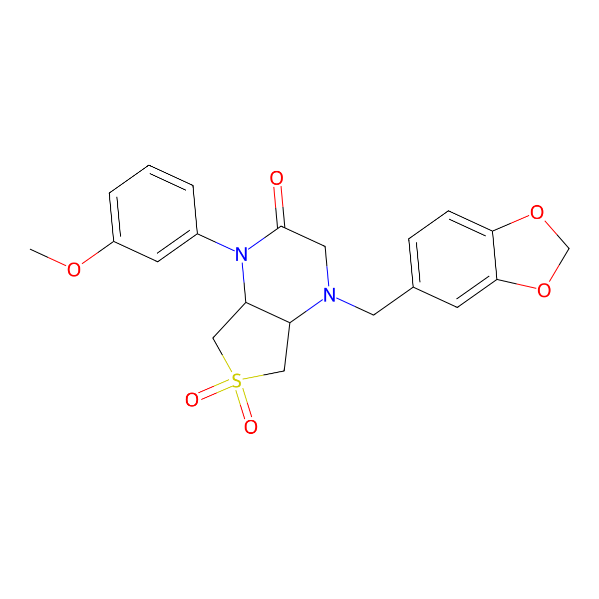 4-(benzo[d][1,3]dioxol-5-ylmethyl)-1-(3-methoxyphenyl)hexahydrothieno[3,4-b]pyrazin-2(1H)-one 6,6-dioxide molecular structure, CAS 1049500-93-7