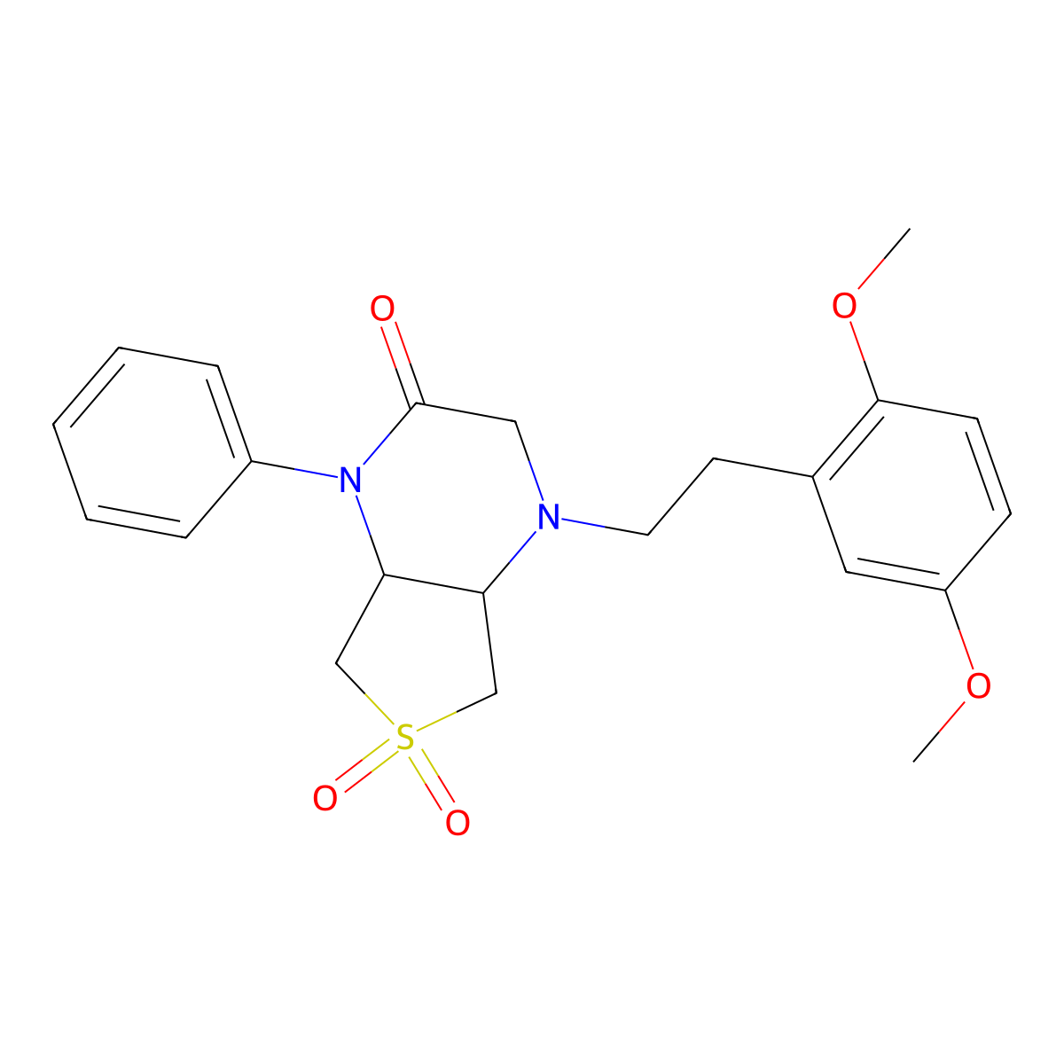 4-(2,5-dimethoxyphenethyl)-1-phenylhexahydrothieno[3,4-b]pyrazin-2(1H)-one 6,6-dioxide molecular structure, CAS 1049501-01-0