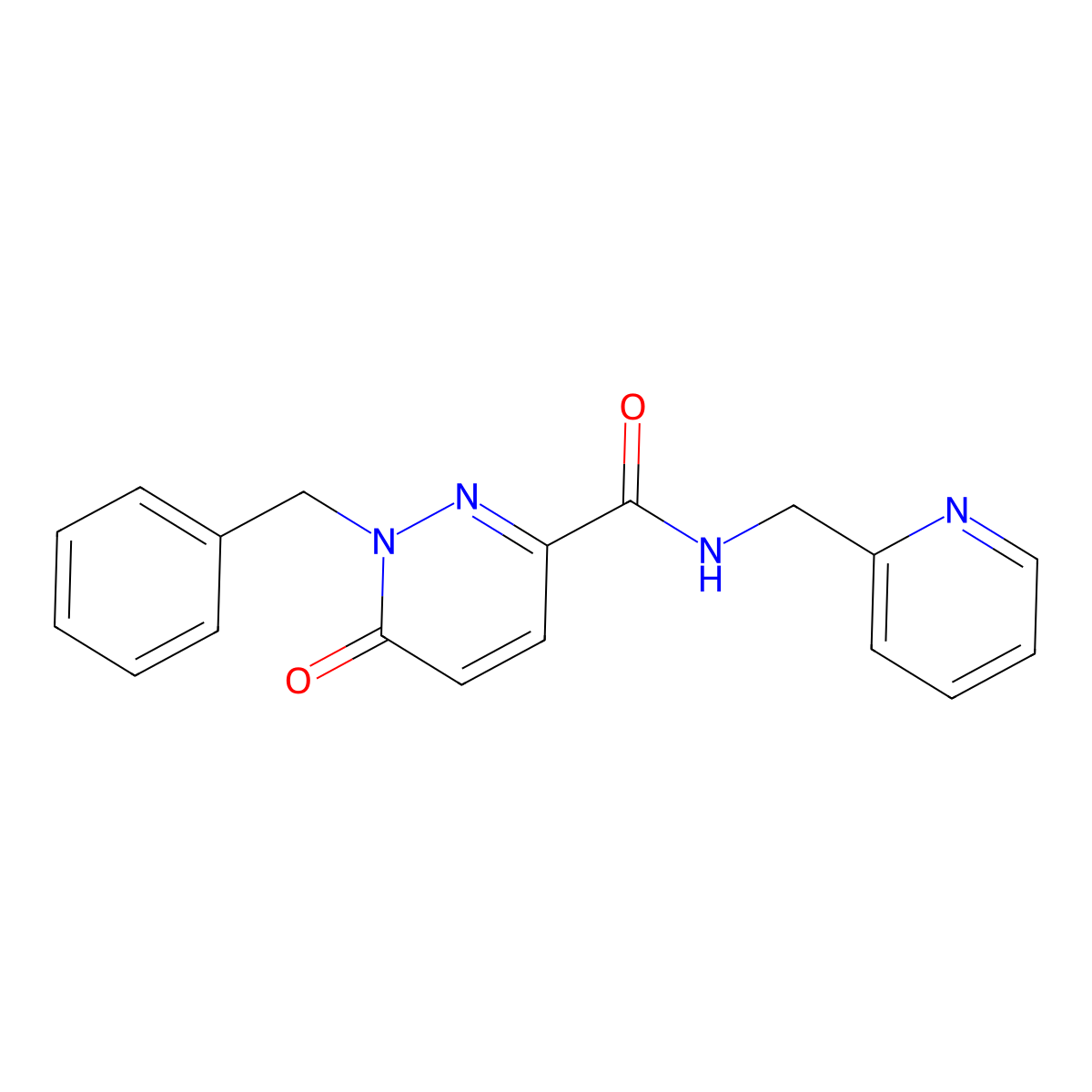 1-benzyl-6-oxo-N-(pyridin-2-ylmethyl)-1,6-dihydropyridazine-3-carboxamide molecular structure, CAS 1049501-37-2