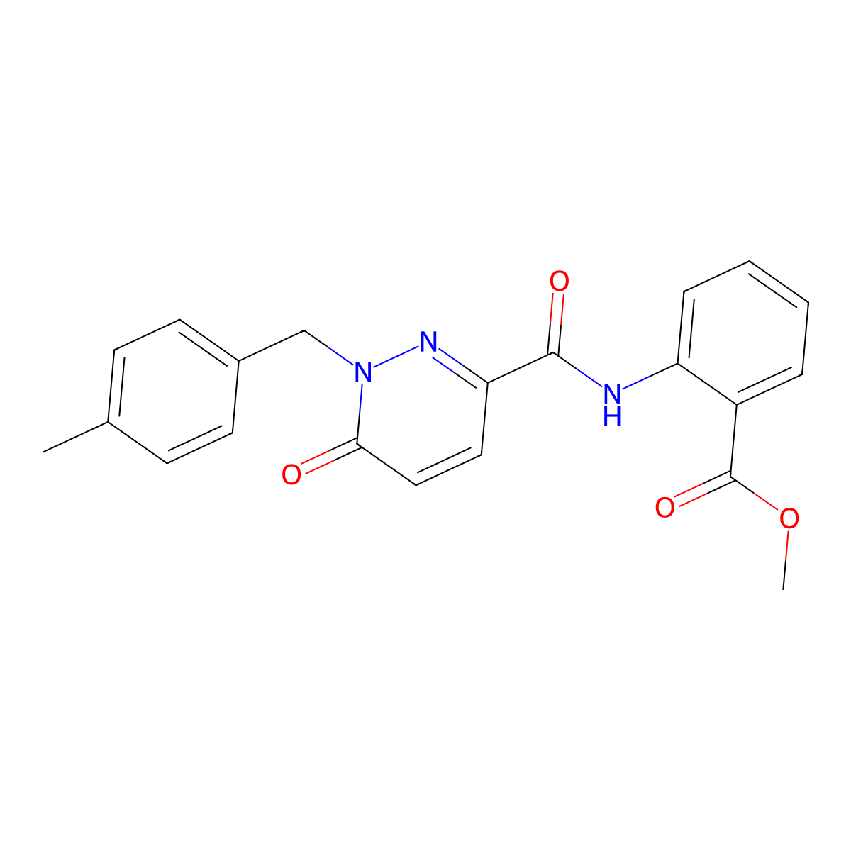 Methyl 2-(1-(4-methylbenzyl)-6-oxo-1,6-dihydropyridazine-3-carboxamido)benzoate molecular structure, CAS 1049503-42-5