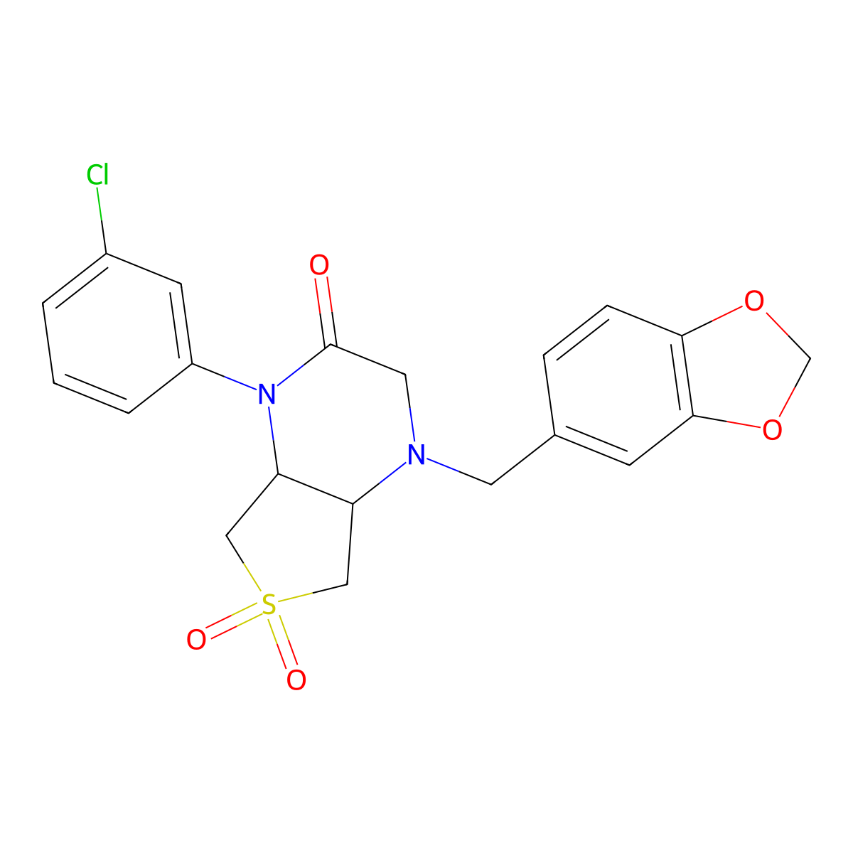 4-(benzo[d][1,3]dioxol-5-ylmethyl)-1-(3-chlorophenyl)hexahydrothieno[3,4-b]pyrazin-2(1H)-one 6,6-dioxide molecular structure, CAS 1049510-96-4