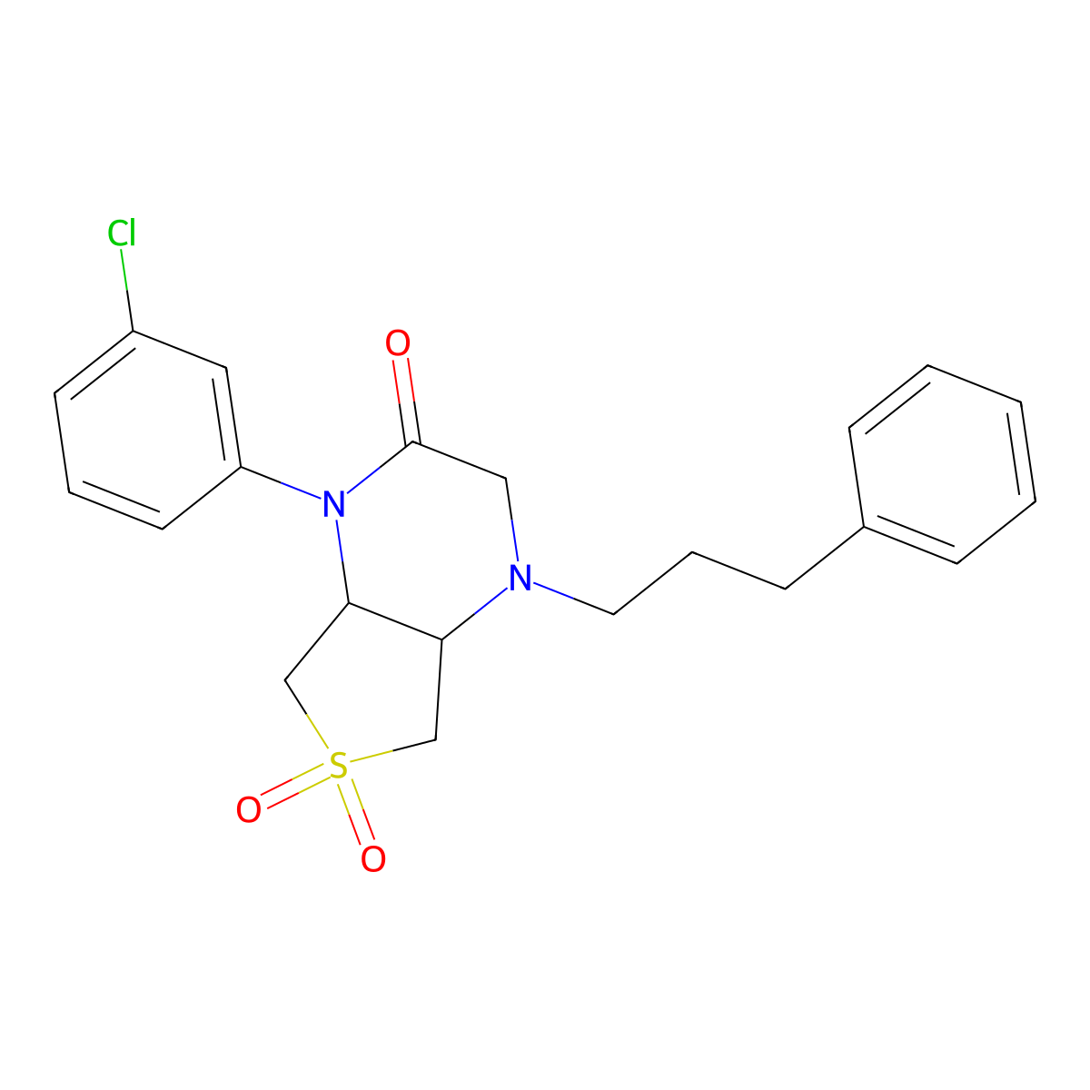 1-(3-chlorophenyl)-4-(3-phenylpropyl)hexahydrothieno[3,4-b]pyrazin-2(1H)-one 6,6-dioxide molecular structure, CAS 1049511-20-7