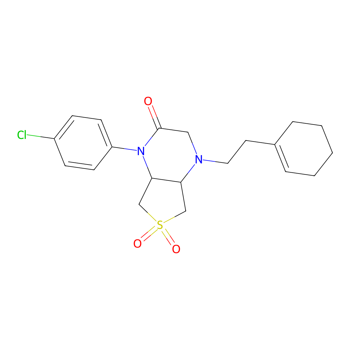 1-(4-chlorophenyl)-4-(2-(cyclohex-1-en-1-yl)ethyl)hexahydrothieno[3,4-b]pyrazin-2(1H)-one 6,6-dioxide molecular structure, CAS 1049511-44-5