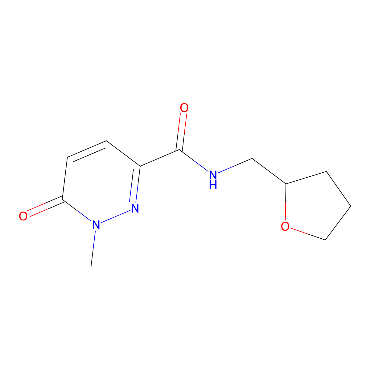 1-methyl-6-oxo-N-((tetrahydrofuran-2-yl)methyl)-1,6-dihydropyridazine-3-carboxamide molecular structure, CAS 1049512-11-9