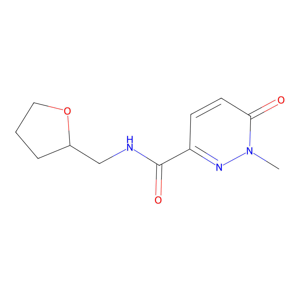 1-methyl-6-oxo-N-((tetrahydrofuran-2-yl)methyl)-1,6-dihydropyridazine-3-carboxamide molecular structure, CAS 1049512-11-9