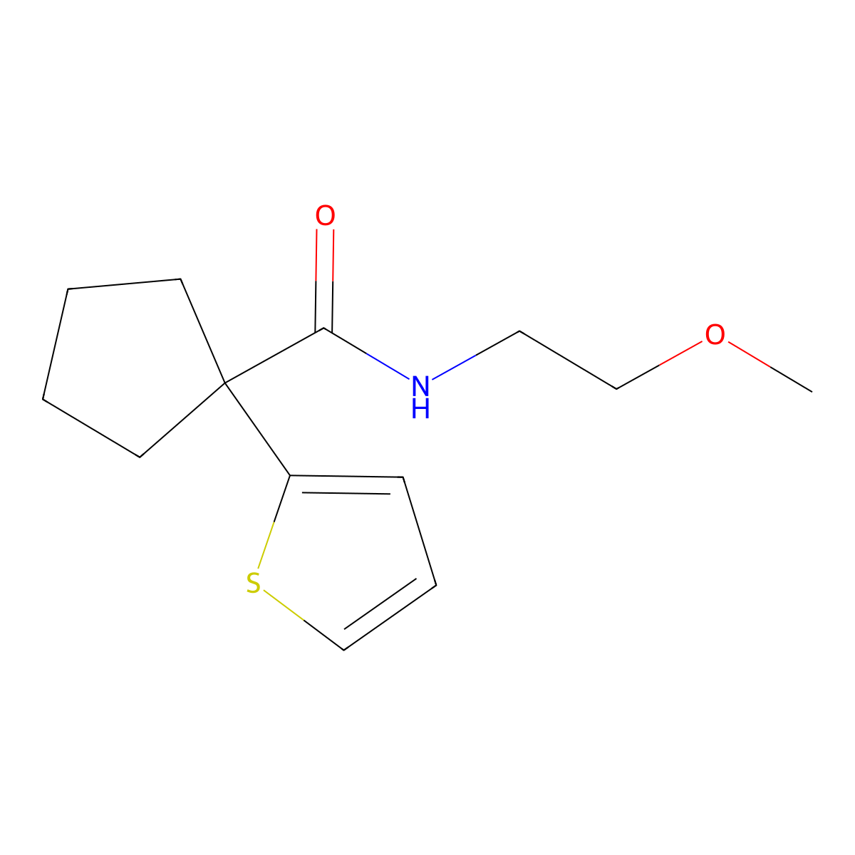 N-(2-methoxyethyl)-1-(thiophen-2-yl)cyclopentanecarboxamide molecular structure, CAS 1049512-14-2