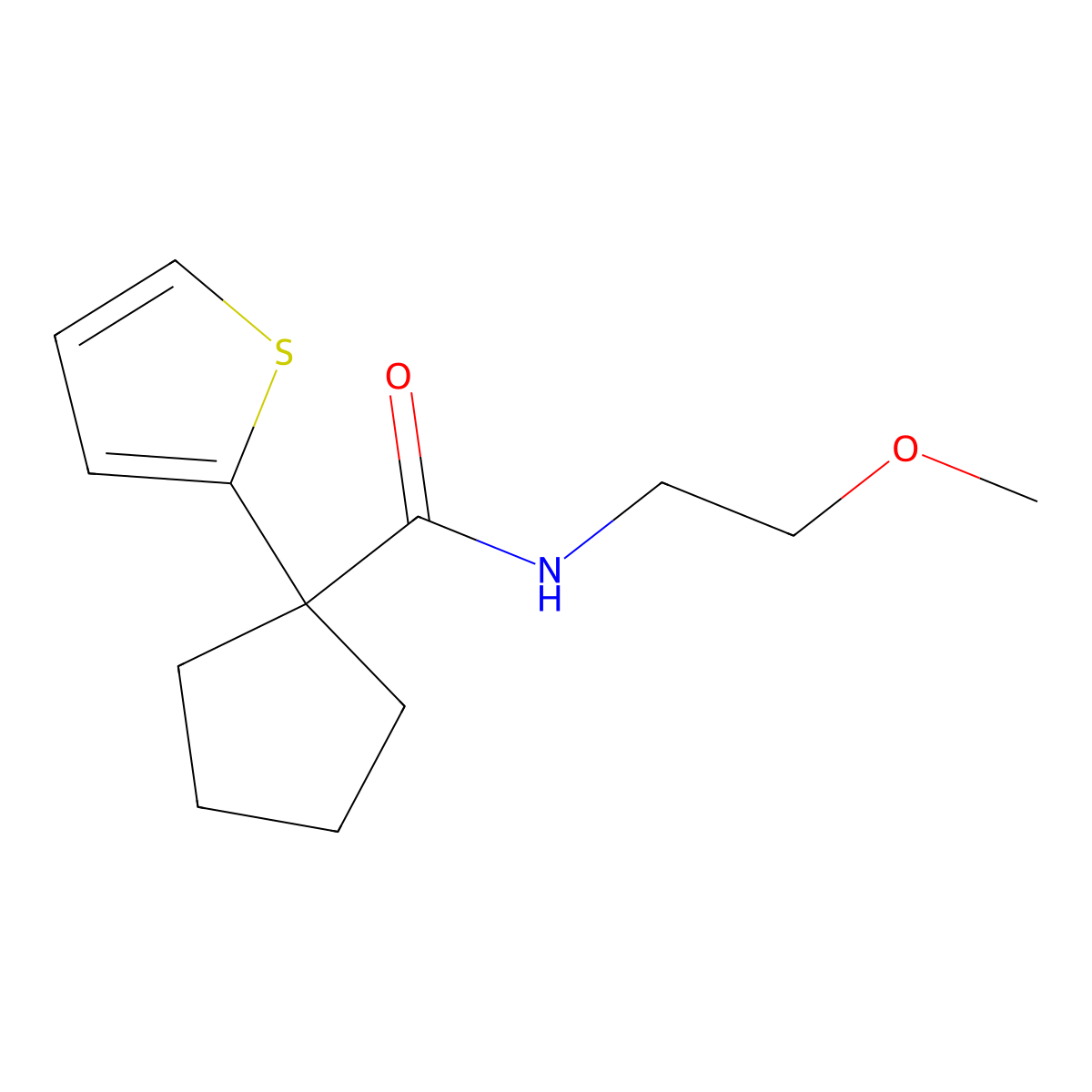 N-(2-methoxyethyl)-1-(thiophen-2-yl)cyclopentanecarboxamide molecular structure, CAS 1049512-14-2