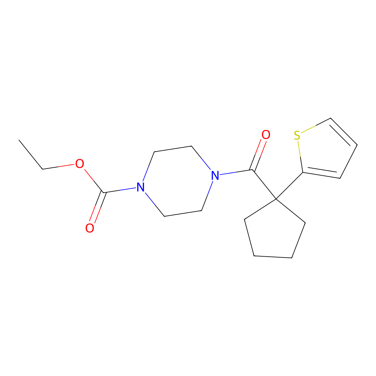 Ethyl 4-[1-(thiophen-2-yl)cyclopentanecarbonyl]piperazine-1-carboxylate molecular structure, CAS 1049512-30-2