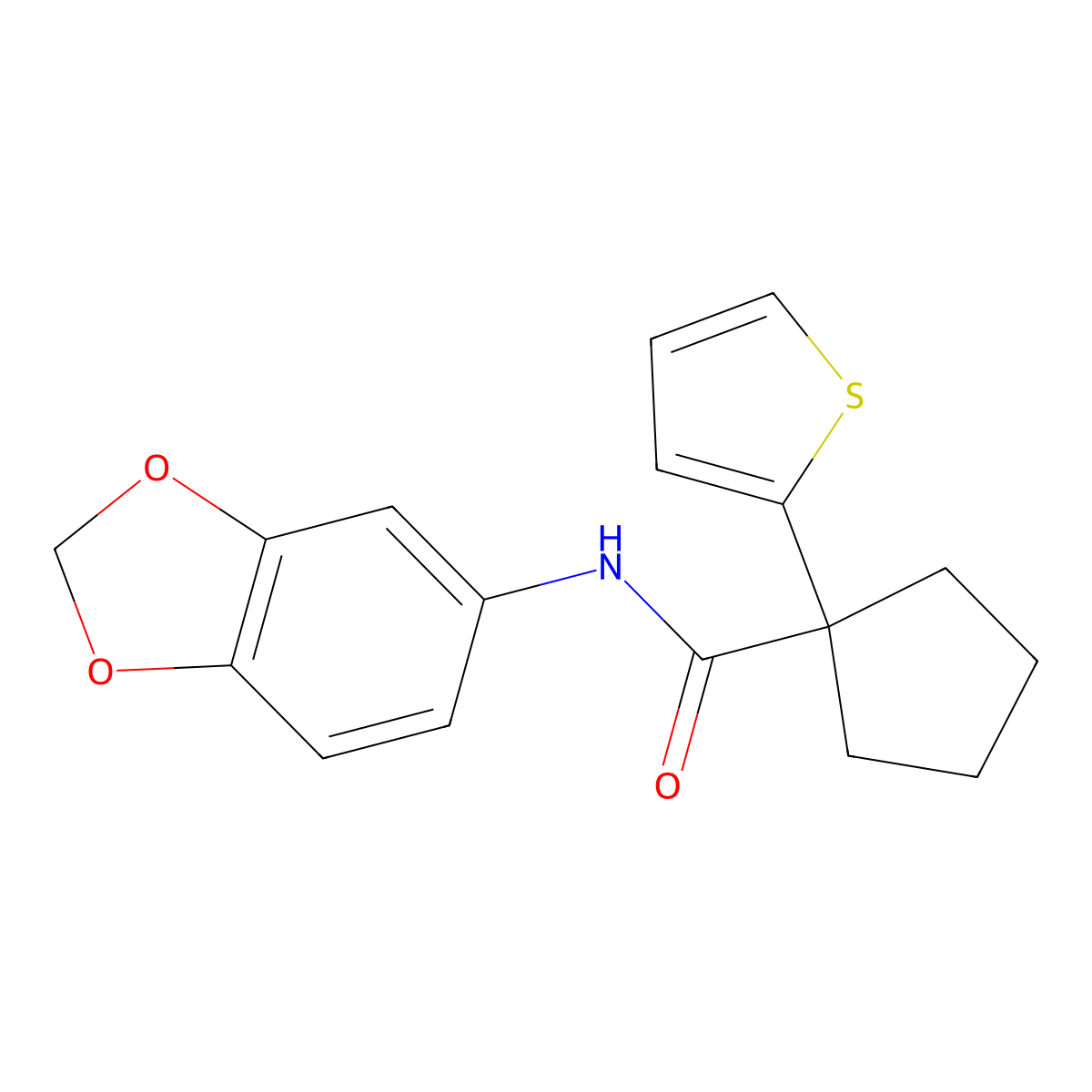 N-(benzo[d][1,3]dioxol-5-yl)-1-(thiophen-2-yl)cyclopentanecarboxamide molecular structure, CAS 1049512-70-0