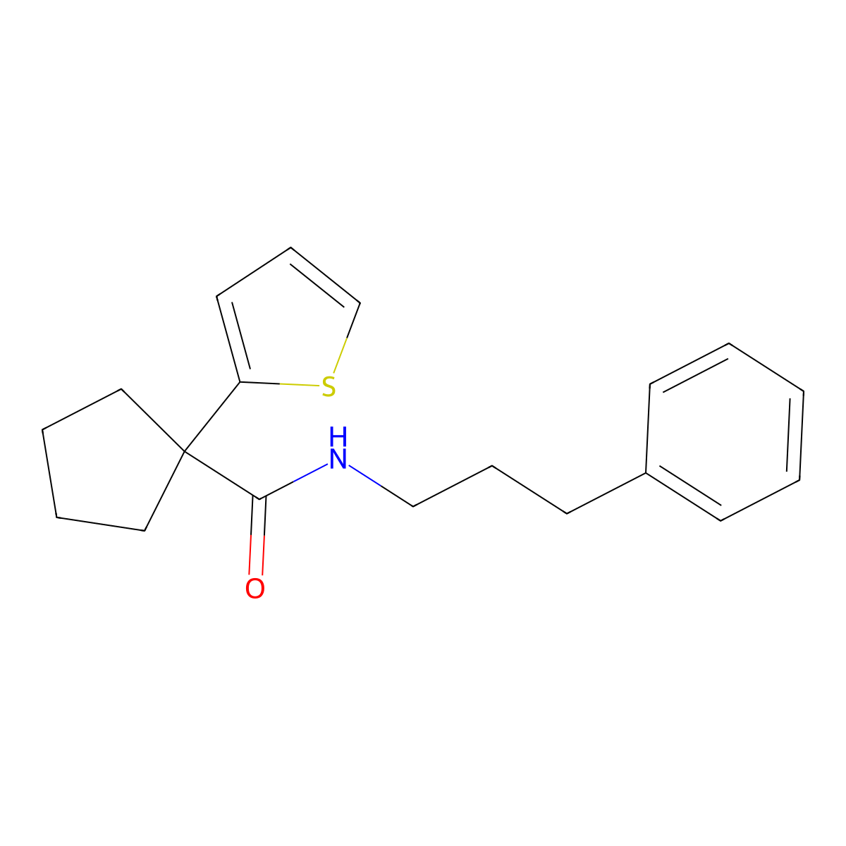 N-(3-phenylpropyl)-1-(thiophen-2-yl)cyclopentanecarboxamide molecular structure, CAS 1049512-91-5