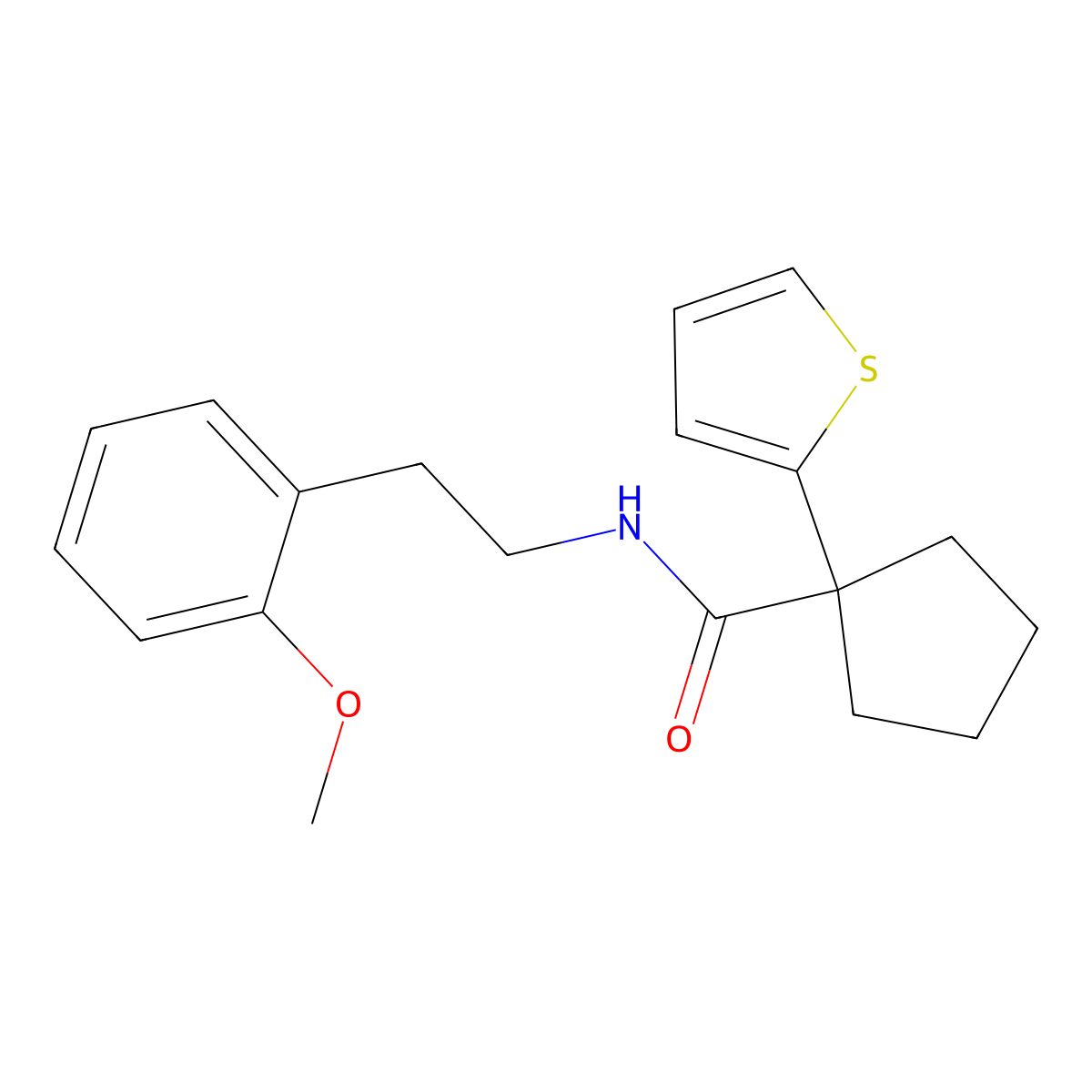 N-(2-methoxyphenethyl)-1-(thiophen-2-yl)cyclopentanecarboxamide molecular structure, CAS 1049512-98-2