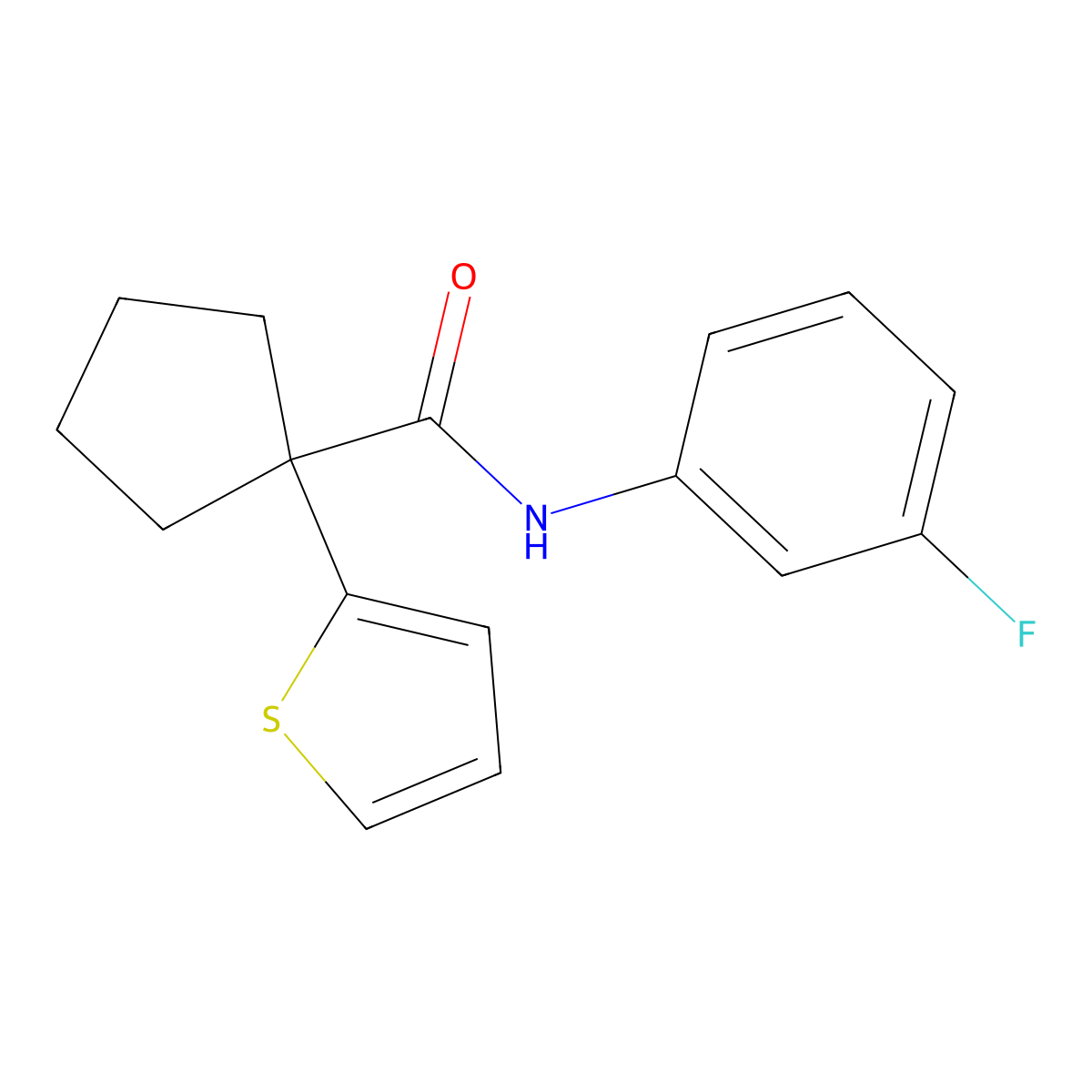 N-(3-fluorophenyl)-1-(thiophen-2-yl)cyclopentanecarboxamide molecular structure, CAS 1049513-75-8