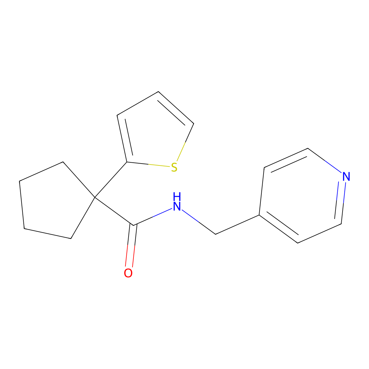 N-(pyridin-4-ylmethyl)-1-(thiophen-2-yl)cyclopentanecarboxamide molecular structure, CAS 1049513-82-7