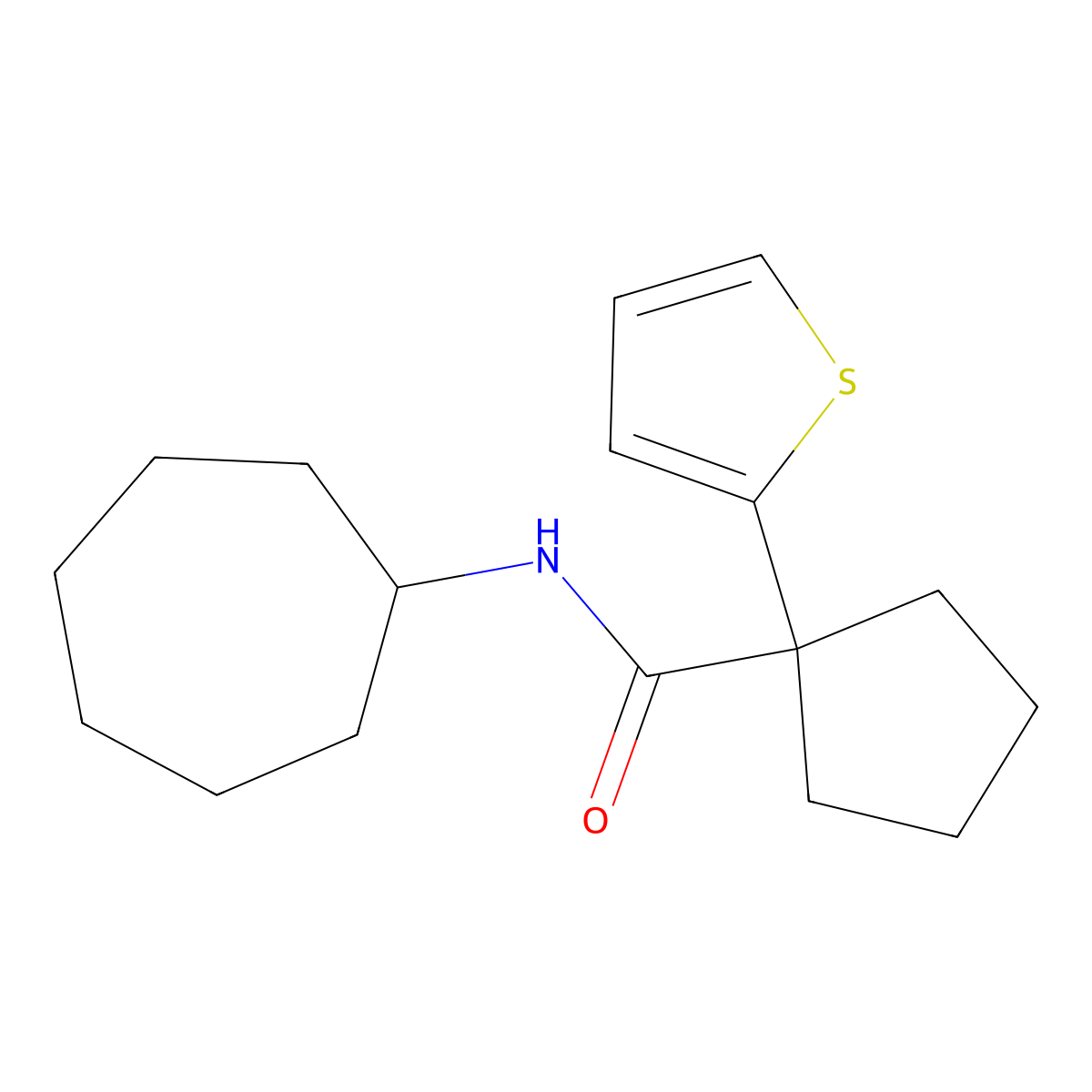 N-cycloheptyl-1-(thiophen-2-yl)cyclopentanecarboxamide molecular structure, CAS 1049514-06-8