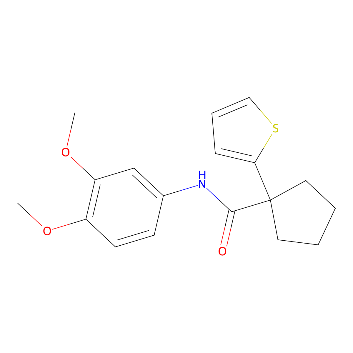 N-(3,4-dimethoxyphenyl)-1-(thiophen-2-yl)cyclopentanecarboxamide molecular structure, CAS 1049514-30-8