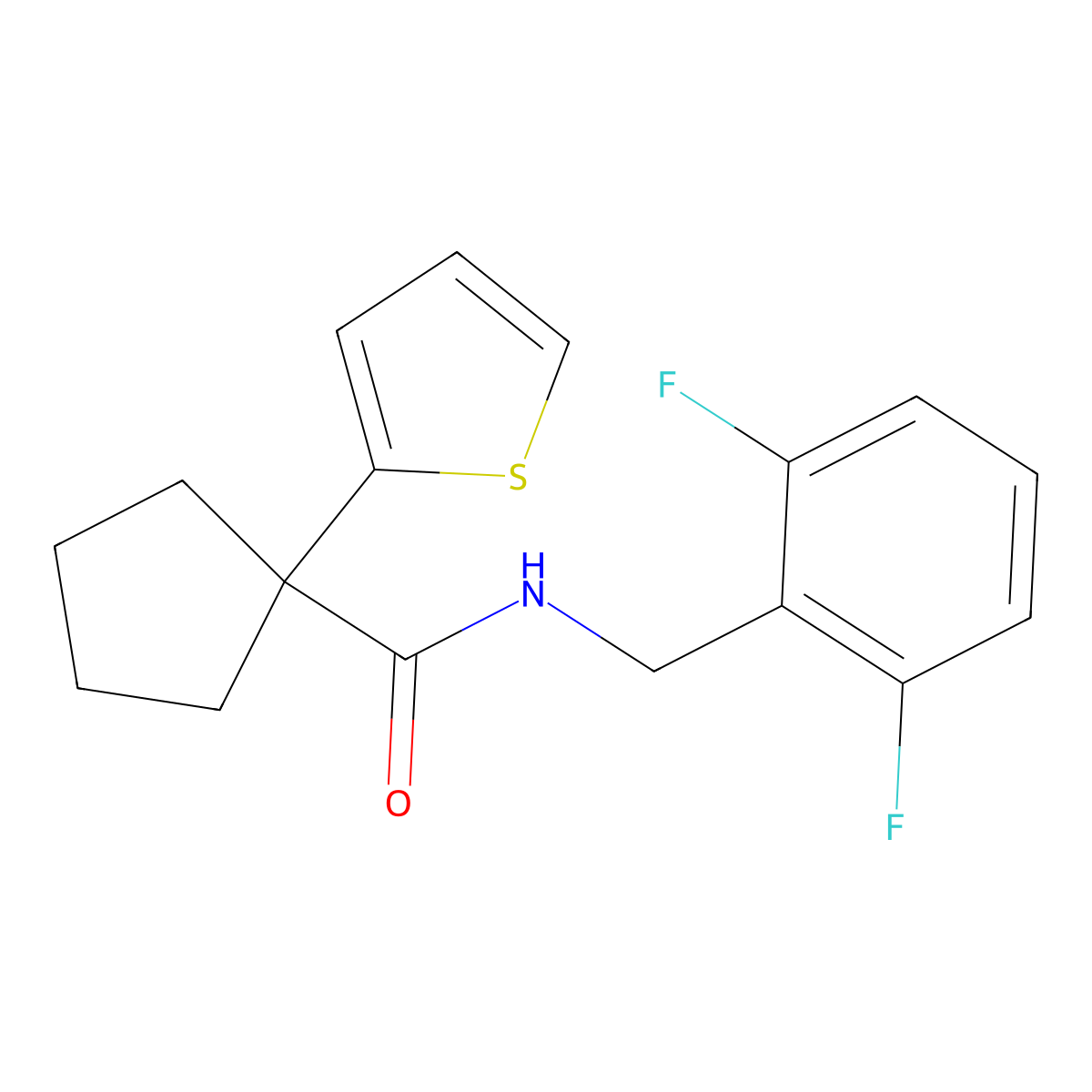 N-(2,6-difluorobenzyl)-1-(thiophen-2-yl)cyclopentanecarboxamide molecular structure, CAS 1049514-42-2