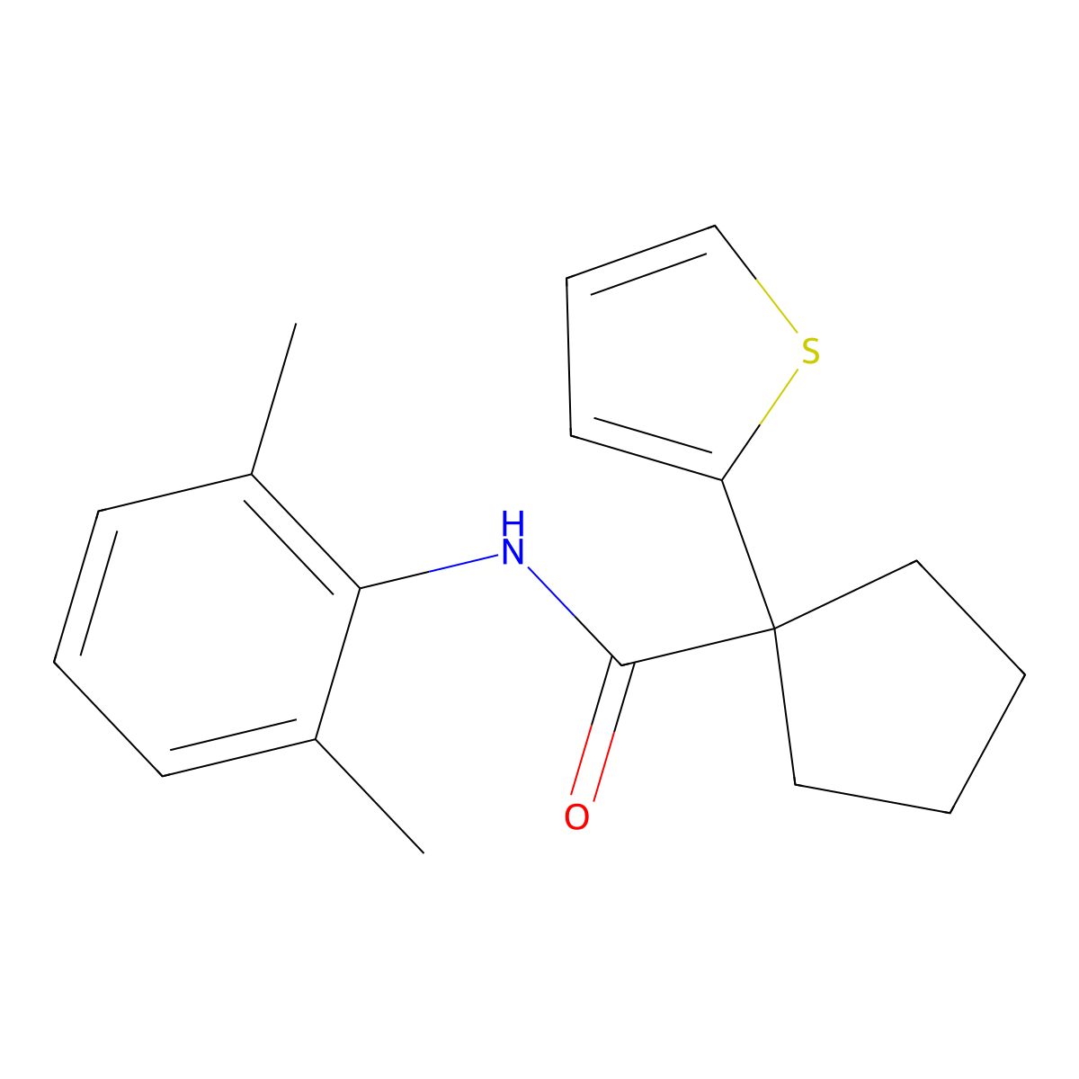 N-(2,6-dimethylphenyl)-1-(thiophen-2-yl)cyclopentanecarboxamide molecular structure, CAS 1049514-60-4
