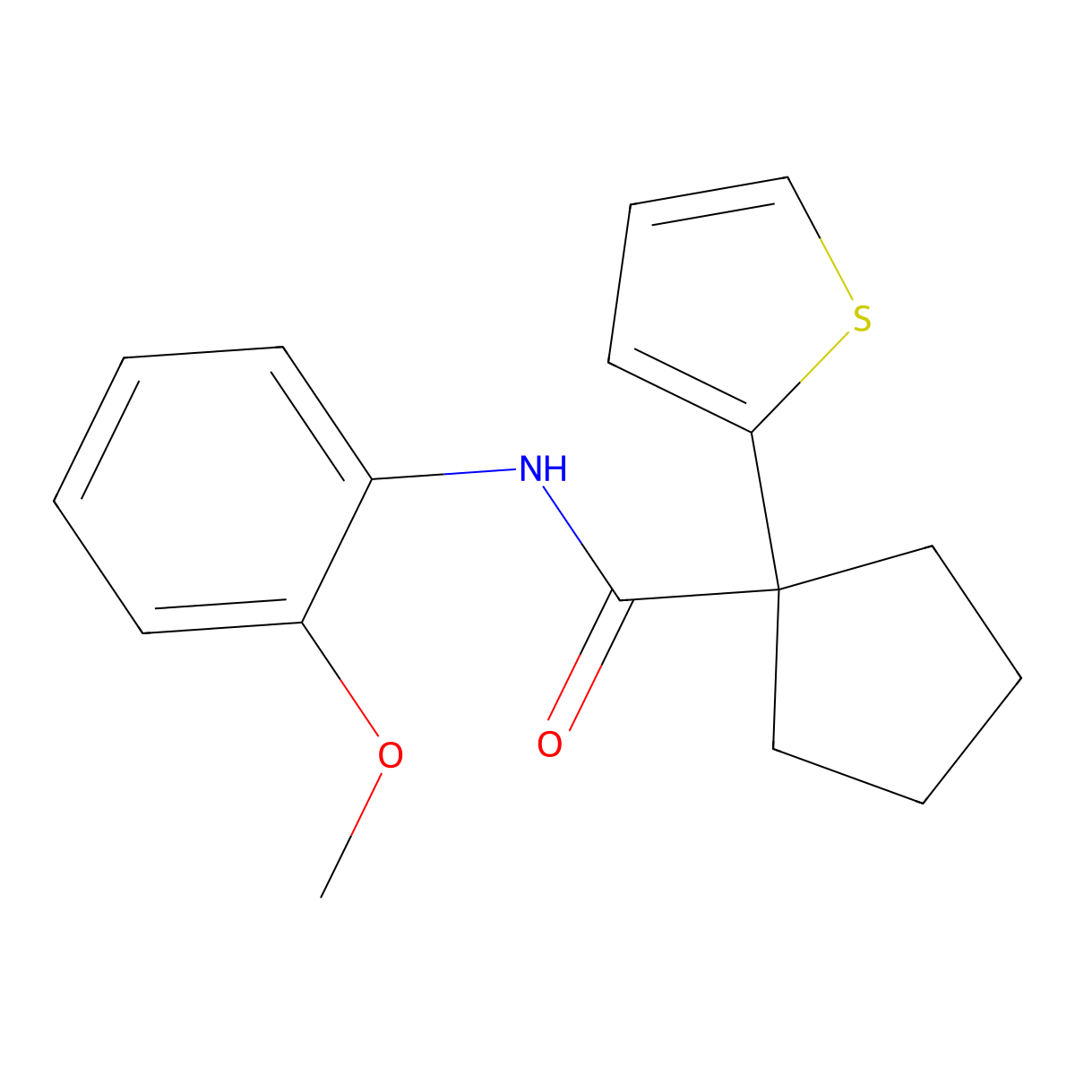 N-(2-methoxyphenyl)-1-(thiophen-2-yl)cyclopentanecarboxamide molecular structure, CAS 1049514-72-8