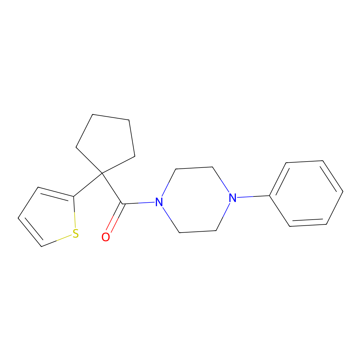 (4-Phenylpiperazin-1-yl)(1-(thiophen-2-yl)cyclopentyl)methanone molecular structure, CAS 1049514-78-4