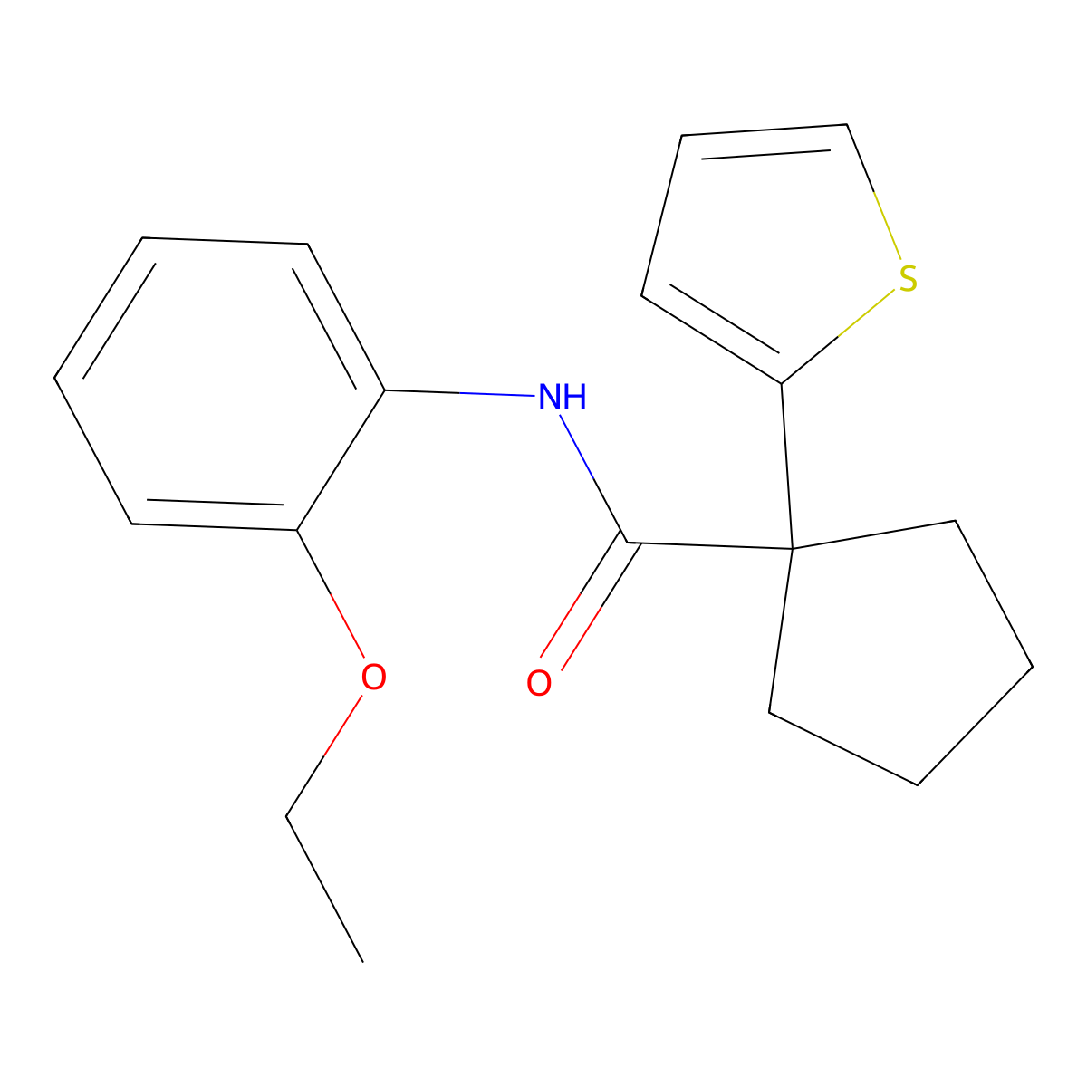 N-(2-ethoxyphenyl)-1-(thiophen-2-yl)cyclopentanecarboxamide molecular structure, CAS 1049514-84-2