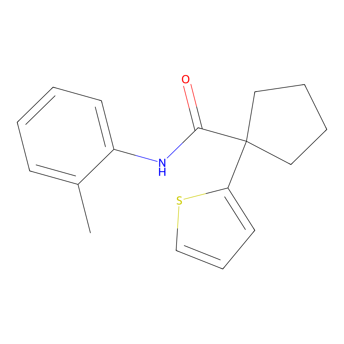 1-(thiophen-2-yl)-N-(o-tolyl)cyclopentanecarboxamide molecular structure, CAS 1049514-90-0