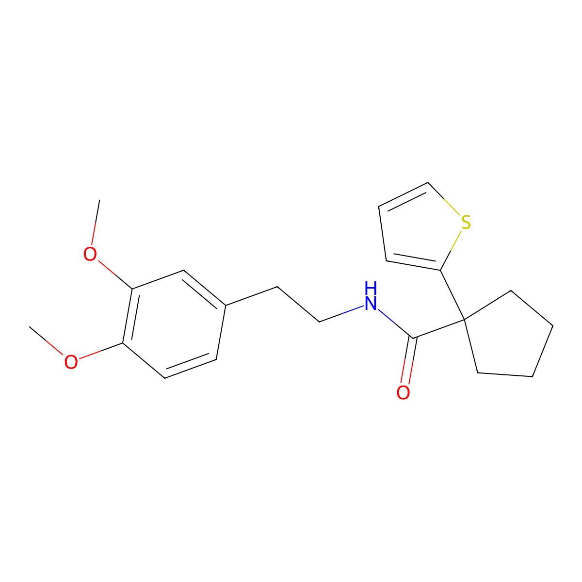 N-(3,4-dimethoxyphenethyl)-1-(thiophen-2-yl)cyclopentanecarboxamide molecular structure, CAS 1049524-77-7
