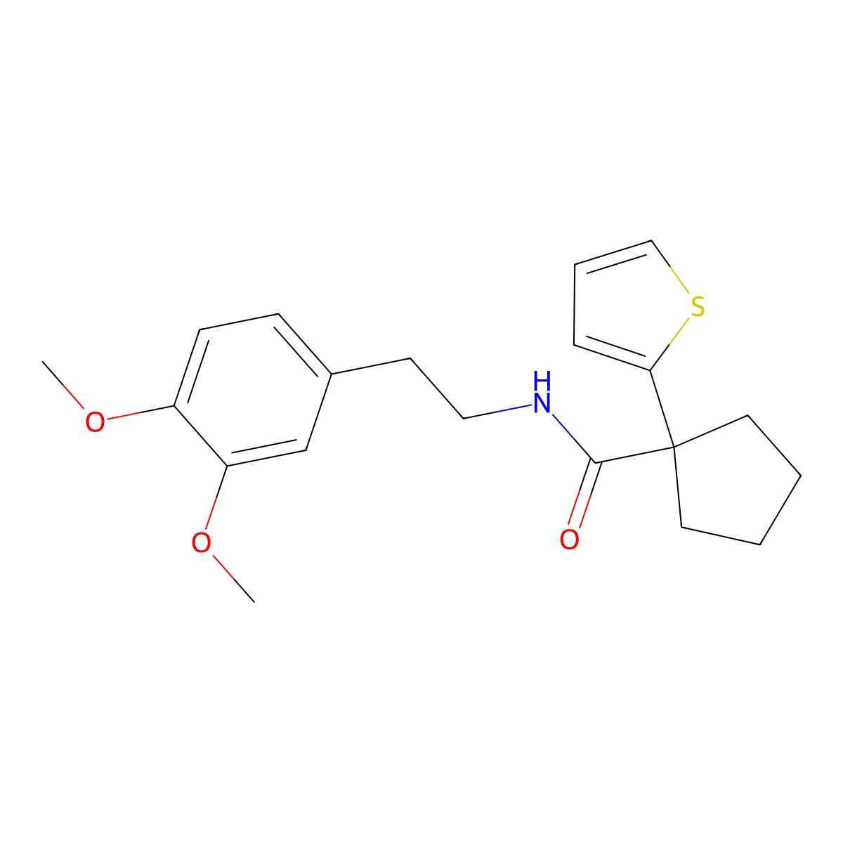 N-(3,4-dimethoxyphenethyl)-1-(thiophen-2-yl)cyclopentanecarboxamide molecular structure, CAS 1049524-77-7
