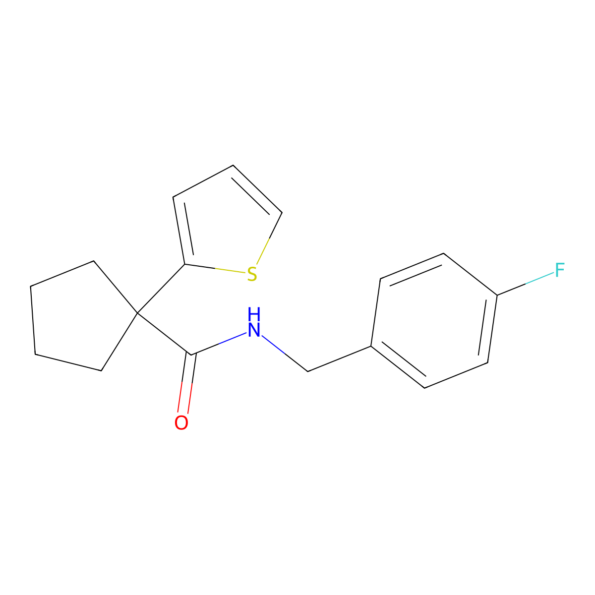 N-(4-fluorobenzyl)-1-(thiophen-2-yl)cyclopentanecarboxamide molecular structure, CAS 1049525-06-5