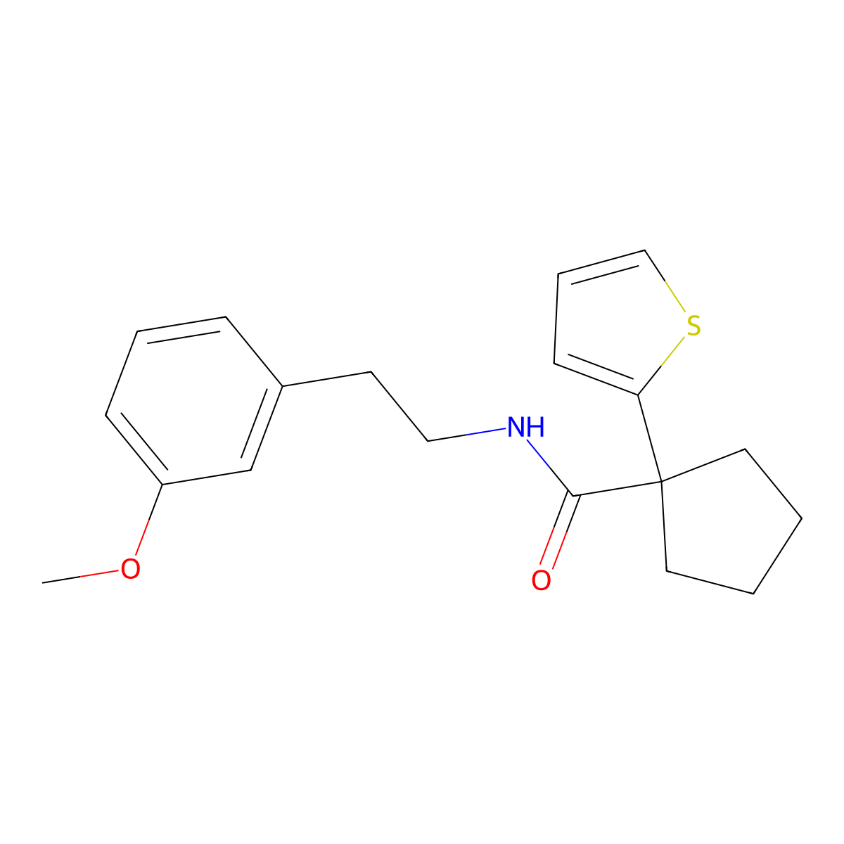 N-(3-methoxyphenethyl)-1-(thiophen-2-yl)cyclopentanecarboxamide molecular structure, CAS 1049525-26-9