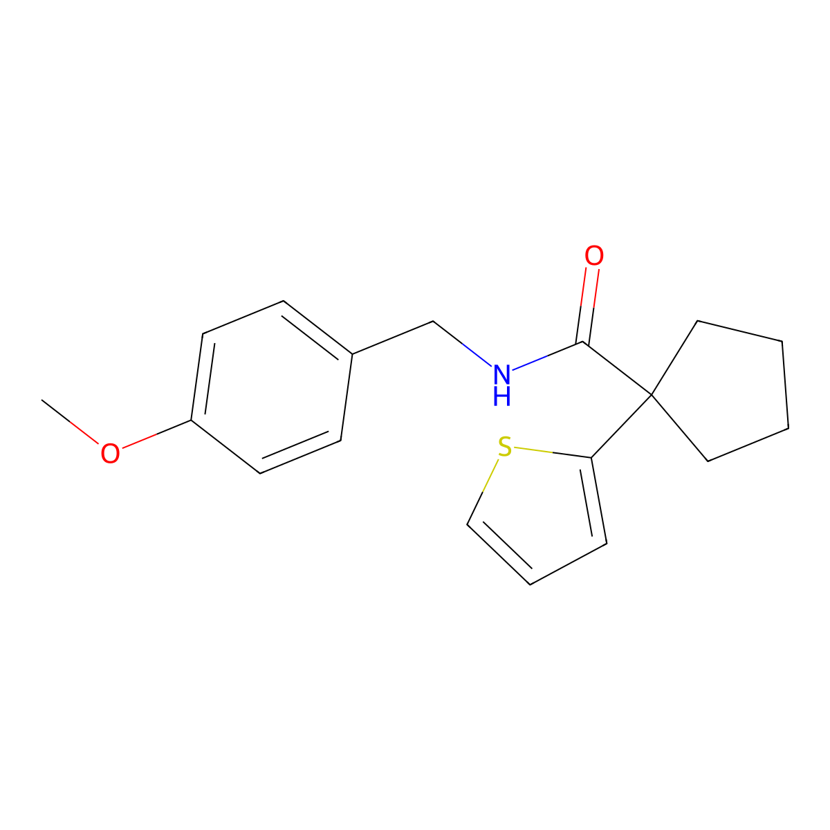 N-(4-methoxybenzyl)-1-(thiophen-2-yl)cyclopentanecarboxamide molecular structure, CAS 1049525-40-7