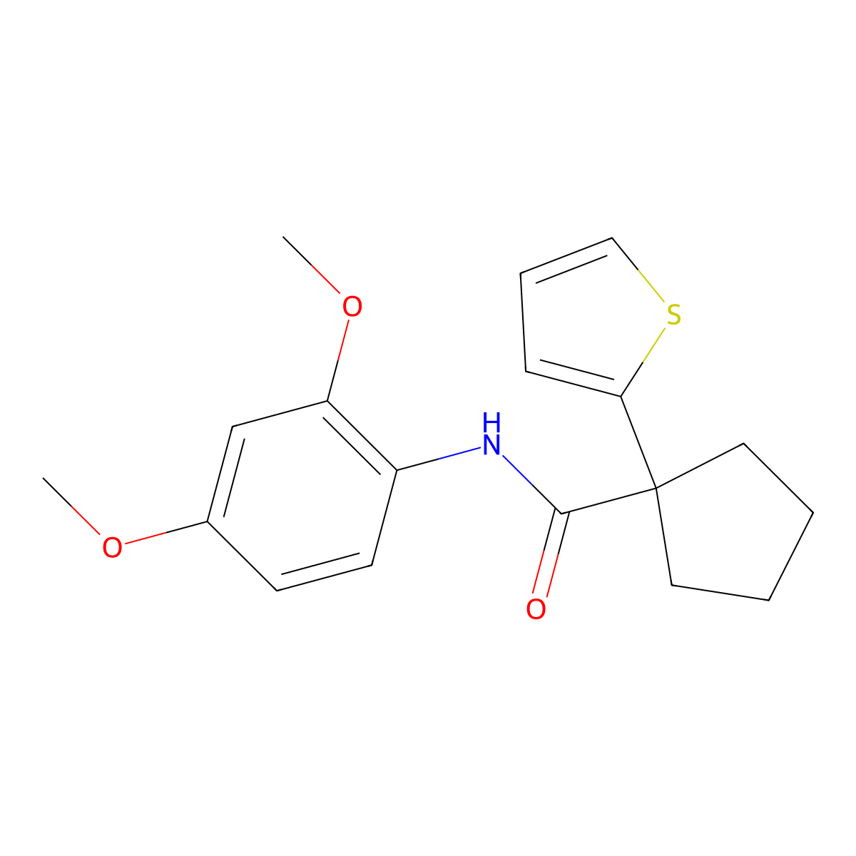 N-(2,4-dimethoxyphenyl)-1-(thiophen-2-yl)cyclopentanecarboxamide molecular structure, CAS 1049525-45-2
