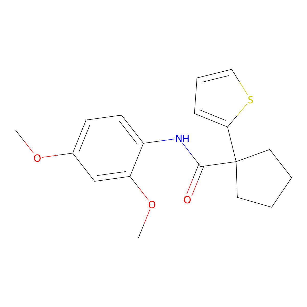 N-(2,4-dimethoxyphenyl)-1-(thiophen-2-yl)cyclopentanecarboxamide molecular structure, CAS 1049525-45-2