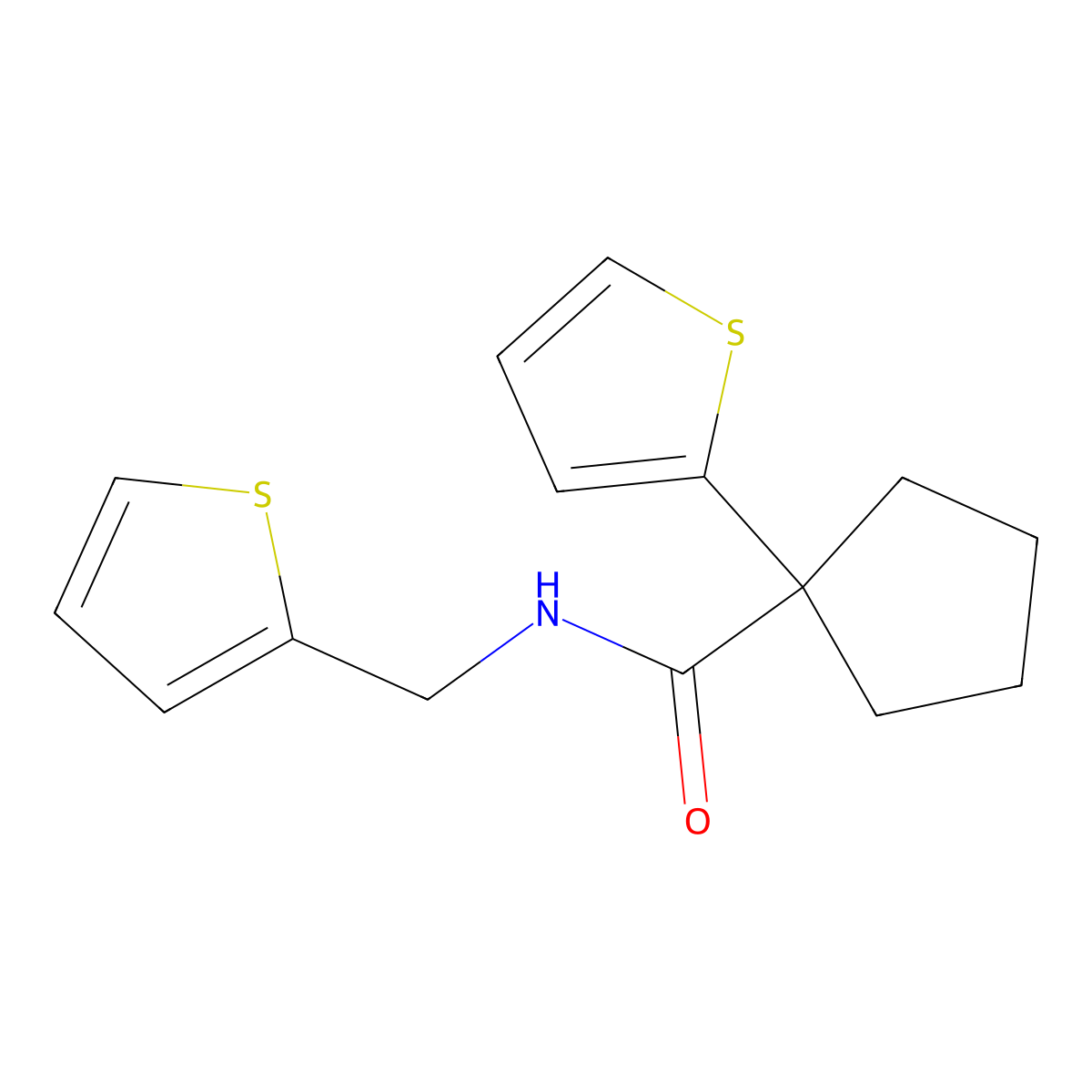 1-(thiophen-2-yl)-N-(thiophen-2-ylmethyl)cyclopentanecarboxamide molecular structure, CAS 1049525-50-9
