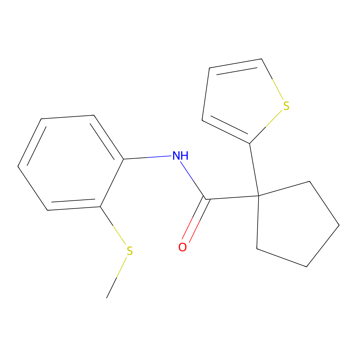 N-(2-(methylthio)phenyl)-1-(thiophen-2-yl)cyclopentanecarboxamide molecular structure, CAS 1049525-55-4